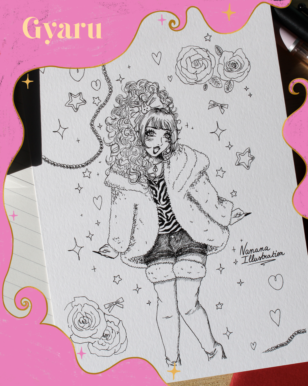 Illustration A5 à colorier, décoration d'intérieur, anime, harajuku fashion, kawaii, Nanana Illustration, cadeau artisanal