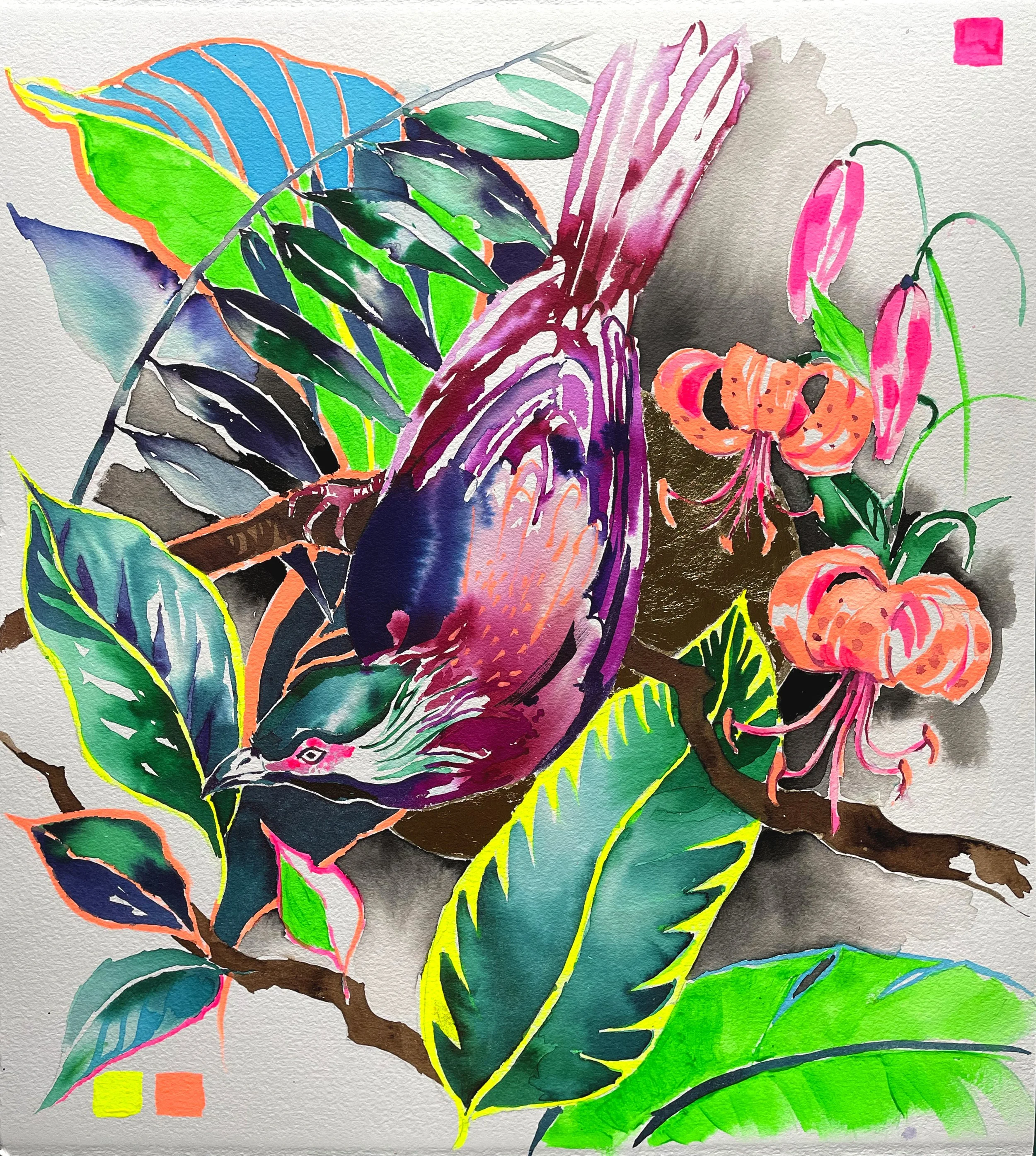 Song of the Night - watercolour, ink, acrylic, gold leaf on watercolour paper (500gsm), 60 x 67cm / SOLD