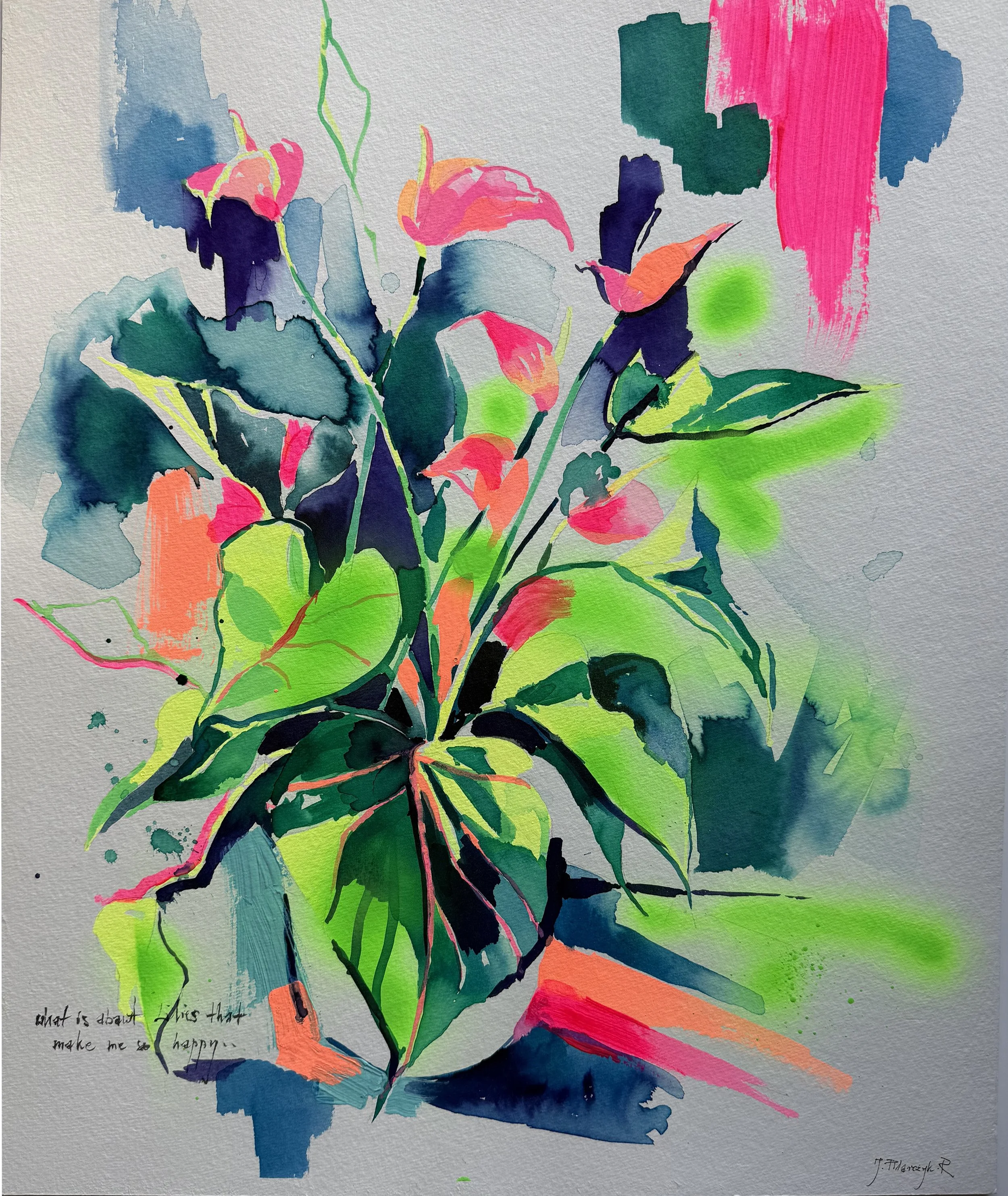 Lilies - watercolour, ink, acrylic on watercolour paper (500gsm), 50 x 58cm