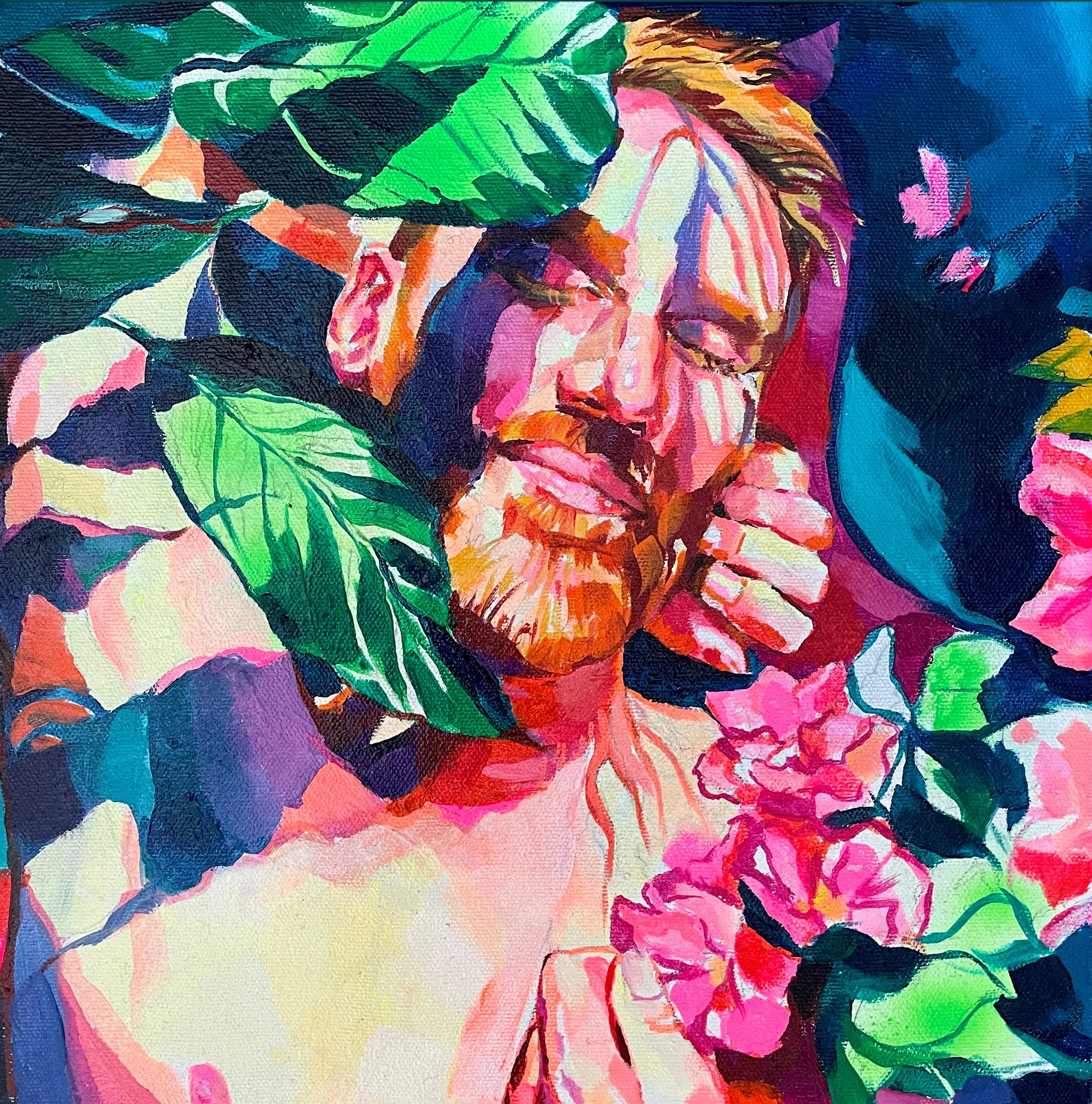 Morning in the Garden - oil and acrylic on canvas, 30 x 30cm