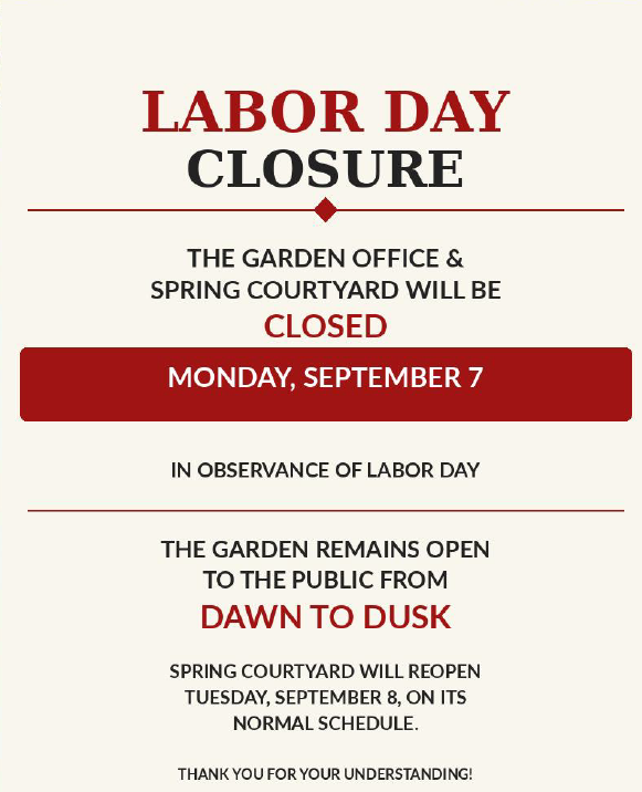 The Spring Courtyard and office will be closed on Monday, September 7th