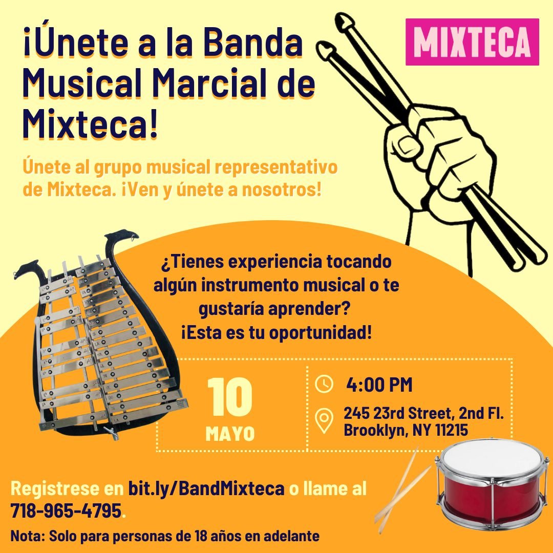 &iexcl;&Uacute;nete a la banda musical de Mixteca!🎶🥁

Ven a la segunda sesi&oacute;n informativa y ent&eacute;rate de todos los detalles para poder formar parte de nuestra banda musical. Te esperamos el d&iacute;a viernes, 10 de mayo a las 4PM en M