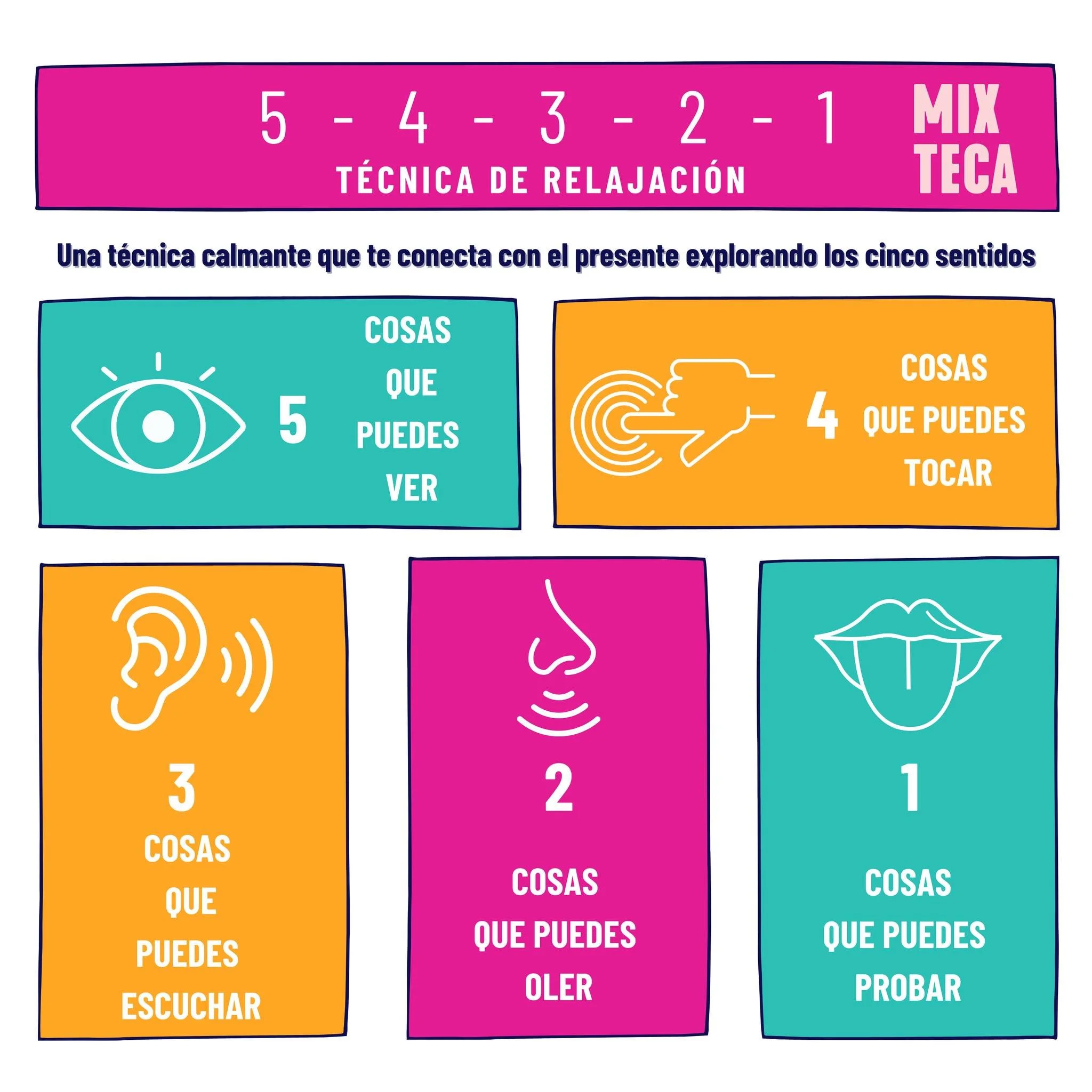 &iquest;Te est&aacute;s sintiendo ansios@? Conc&eacute;ntrate en tu respiraci&oacute;n y luego utiliza el m&eacute;todo de los cinco sentidos. Este ejercicio te ayuda a recuperar la calma. 👁️ 👉 👂👃 👅

Are you feeling anxious? Focus on your breath