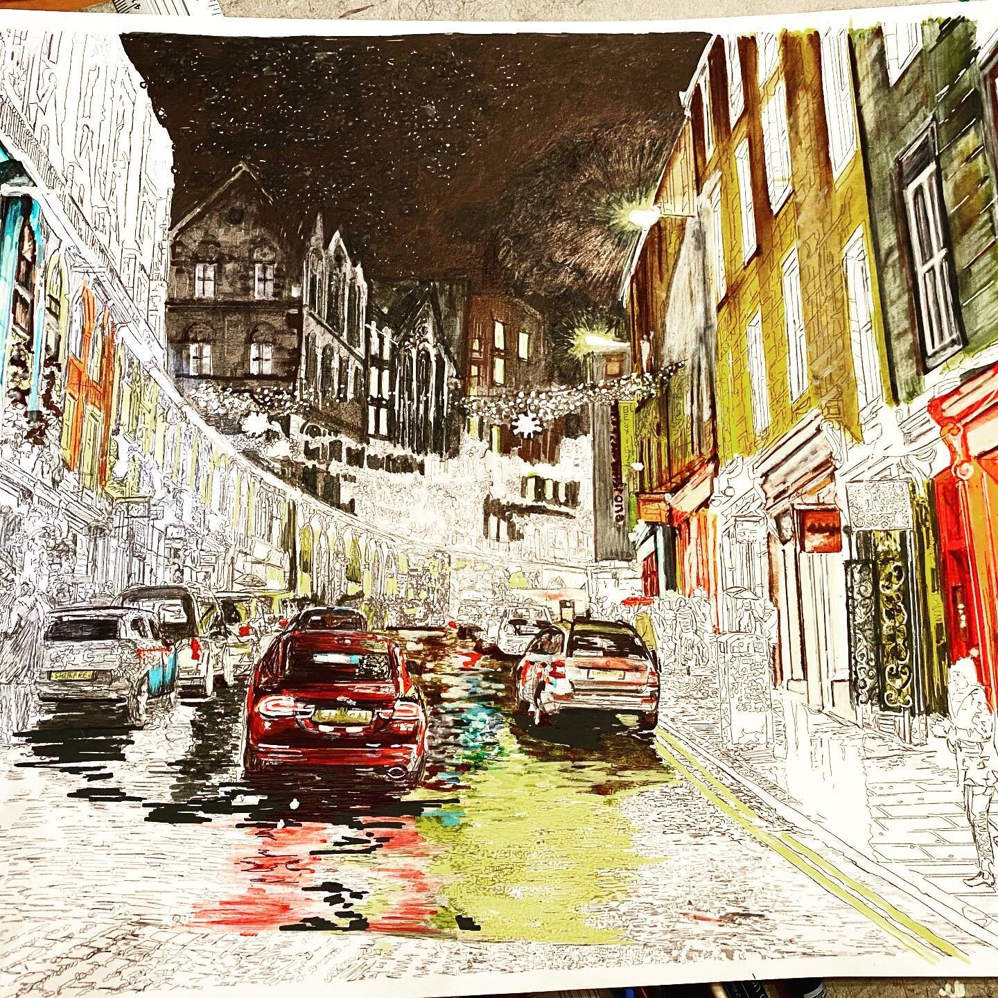 Started rainy Christmas Edinburgh xxxxxxx#loveedinburgh #lovechristmas #cityscape #family#paintings #muraldesign