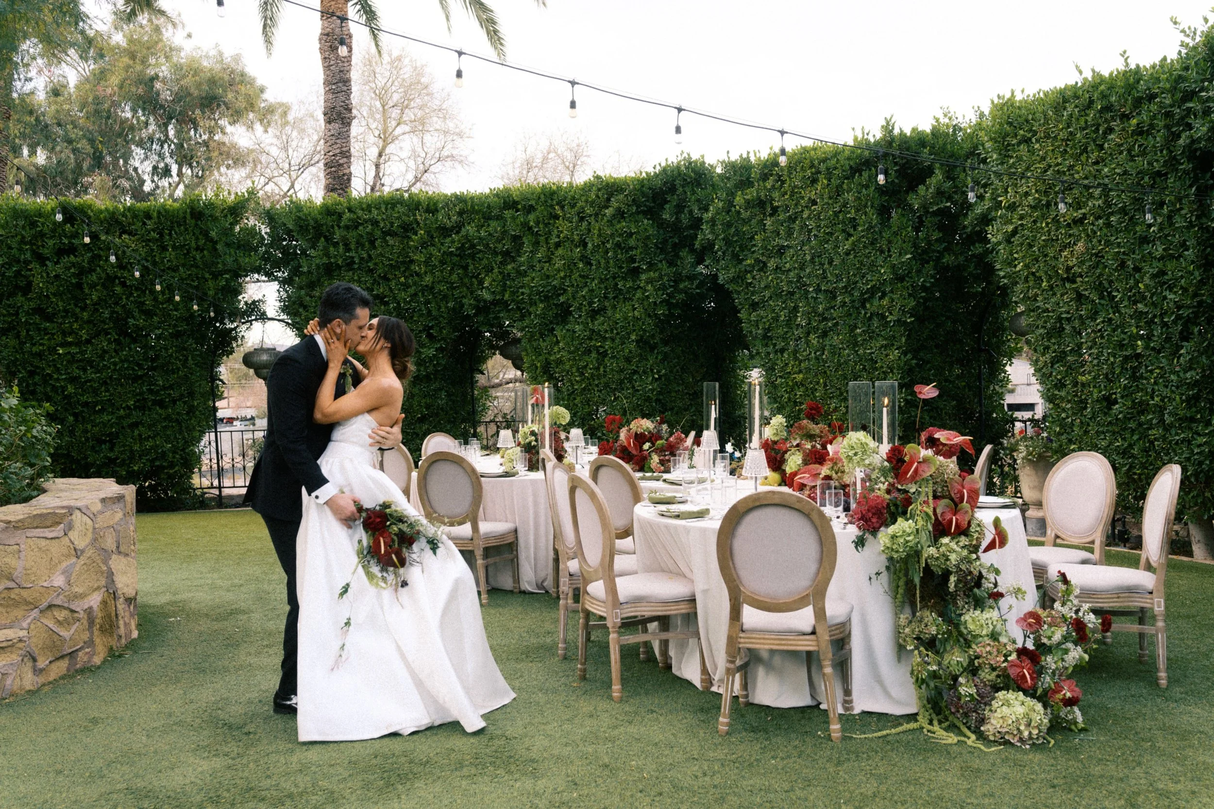 Bride and Groom Kissing at Wrigley Mansion Wedding Venue