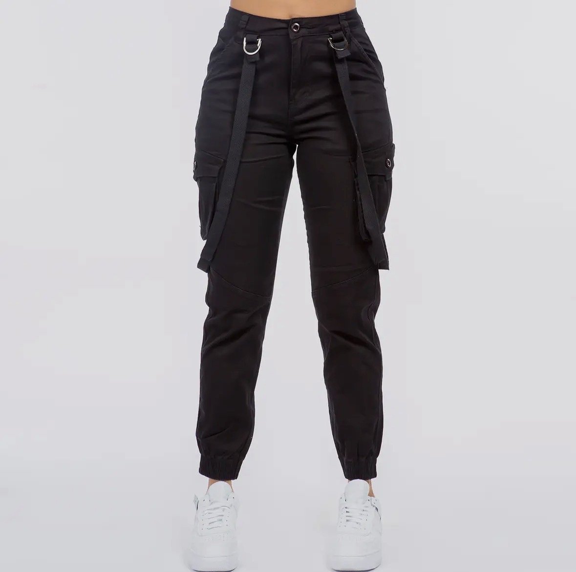 High Waist Joggers with Suspenders
