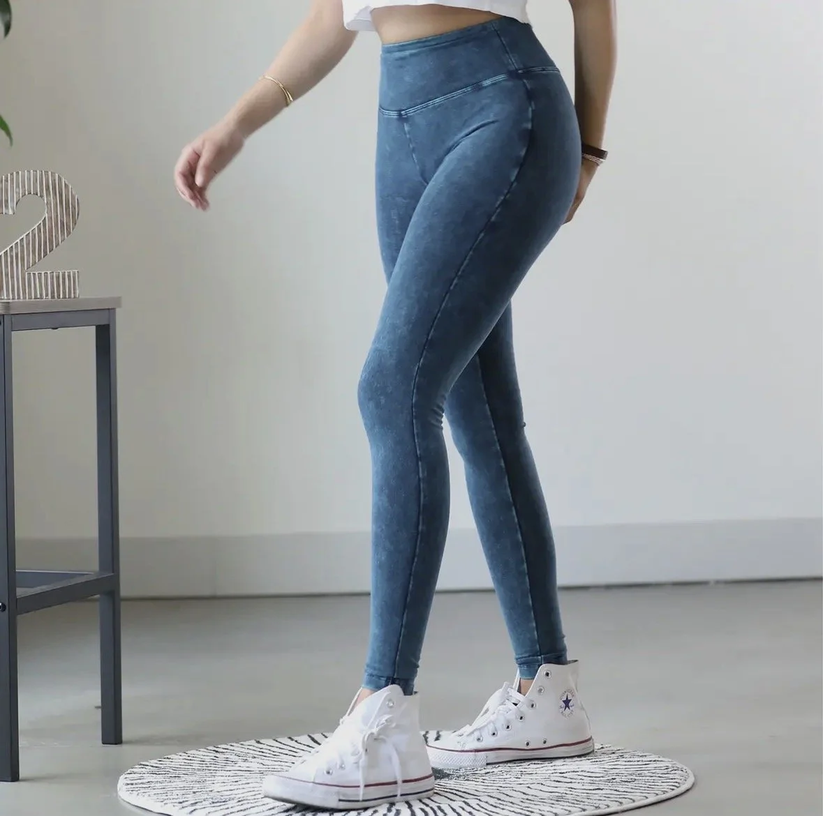 Mineral Washed Wide Waistband Yoga Leggings