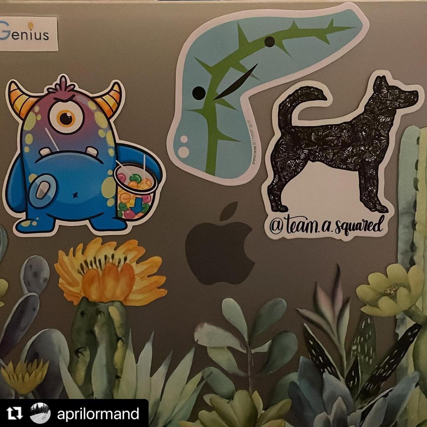 #Repost @aprilormand with @make_repost
・・・
Newest sticker addition to the MacBook is the @mytype_1 candy monster who has a Dexcom.

I think it looks pretty good beside my @iheartguts pancreas (someone got me a new one since mine has decided to be fau