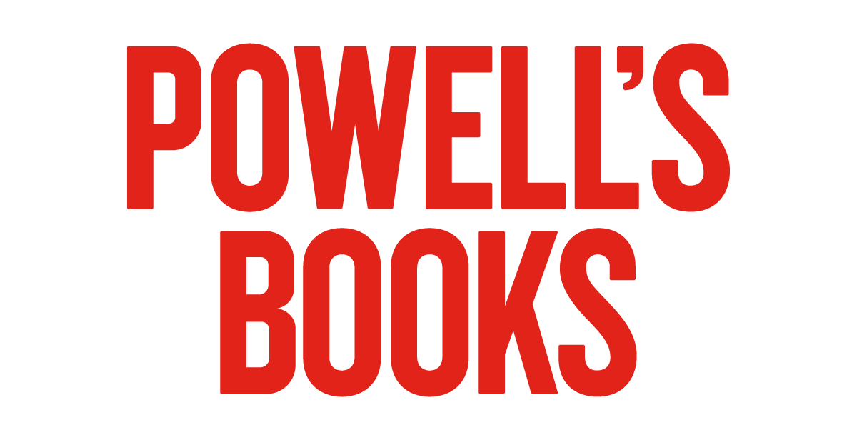 Red text on a black background saying 'Powell's Books' in all capital letters.