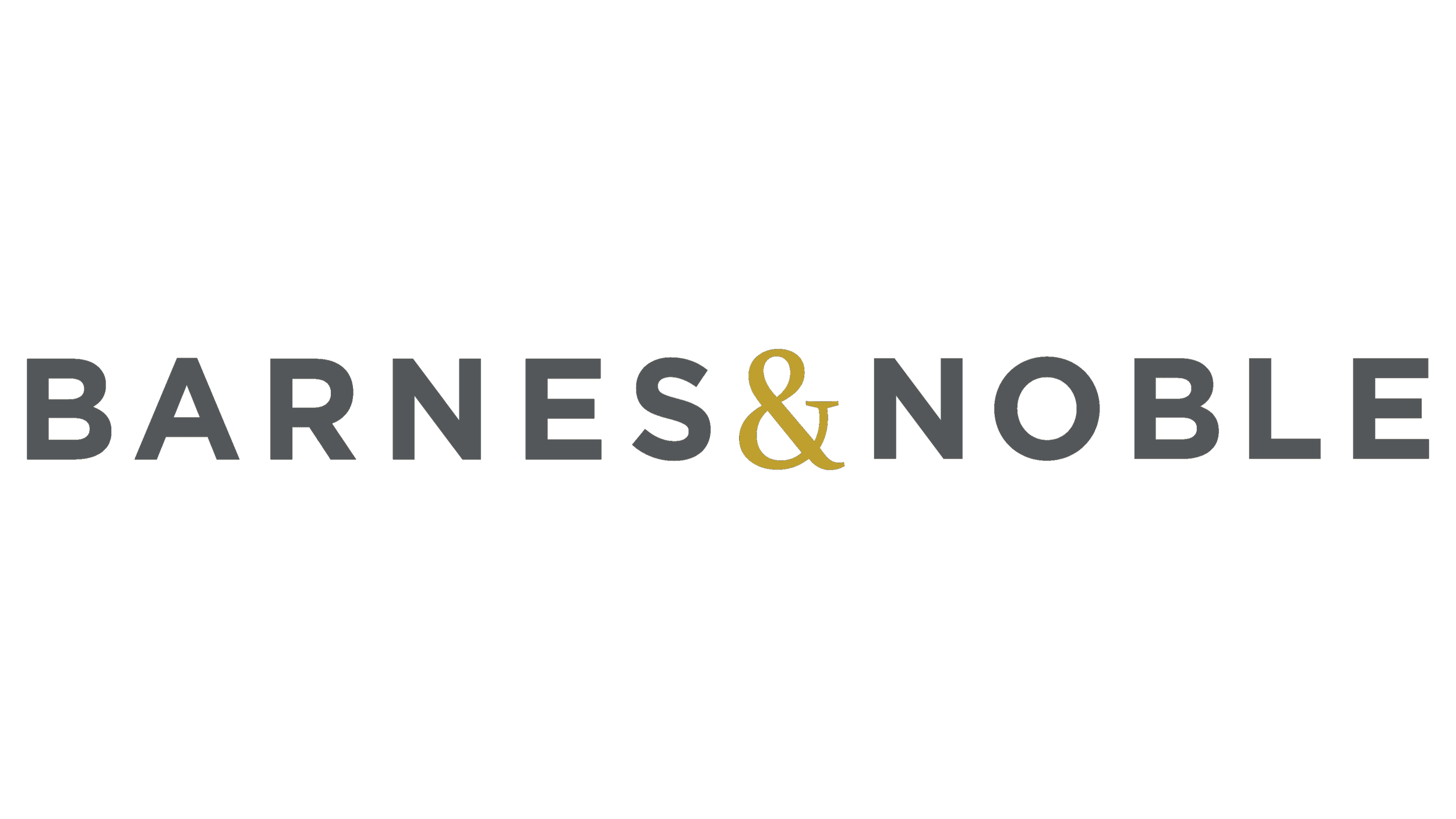 Barnes & Noble logo with black background, gray letters, and a gold ampersand.