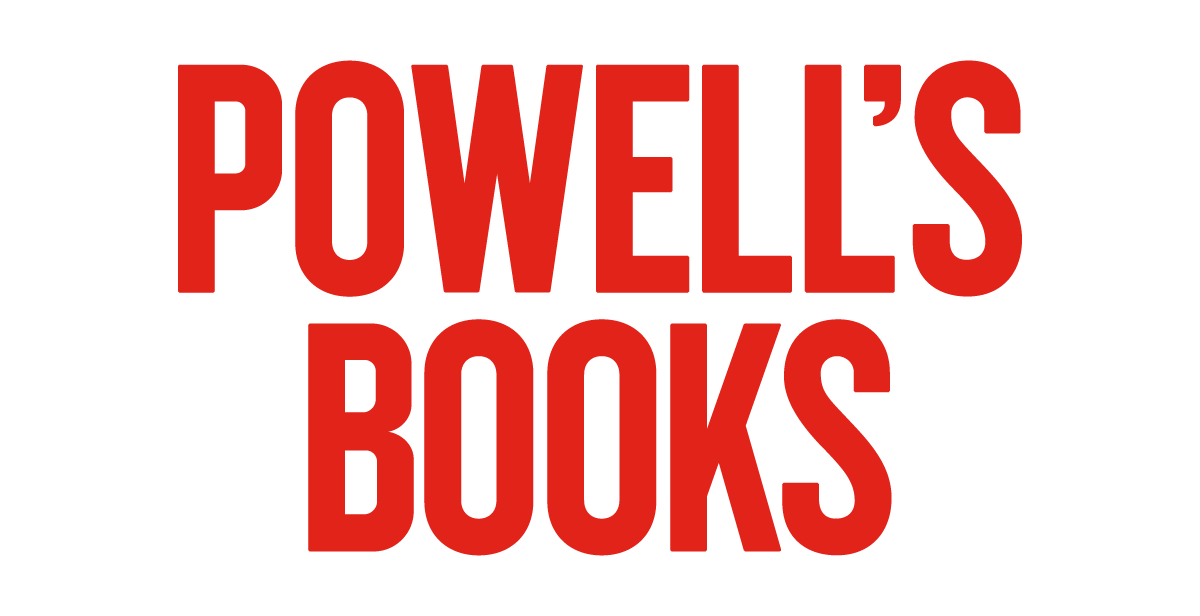 Red text on a black background that reads "Powell's Books."