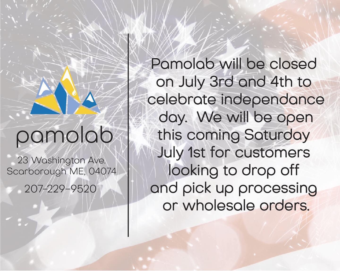 ATTENTION caregivers of Maine!! We will be closing down shop Monday and Tuesday next week to give the team some well deserved R&amp;R over the holiday weekend. We are going to open the lab on Saturday (8am - 4pm) for anyone looking to get any last mi