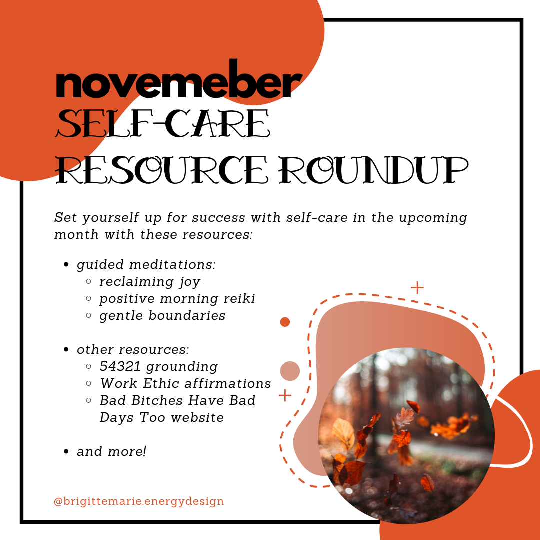 here's a new month roundup of meditations, resources, and exercises that i've been experimenting with! feel free to try them out and lmk how they resonate with you. what self-care have you been experimenting with lately?
