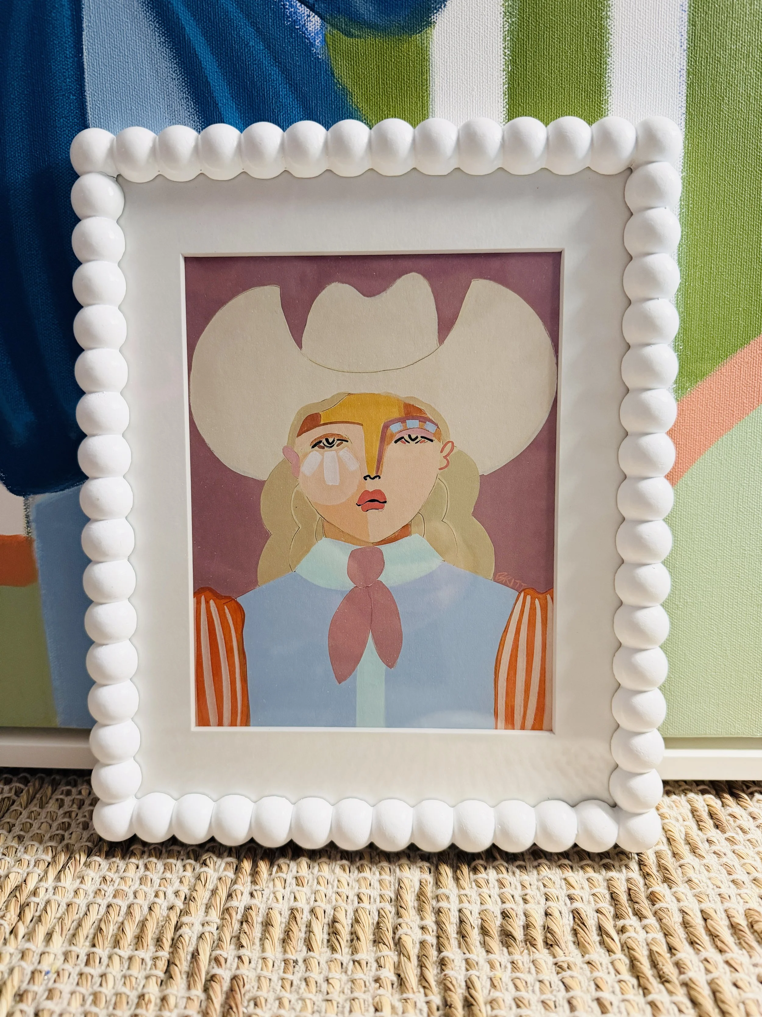 Cowgirl in White Bubble Frame (cream hat)