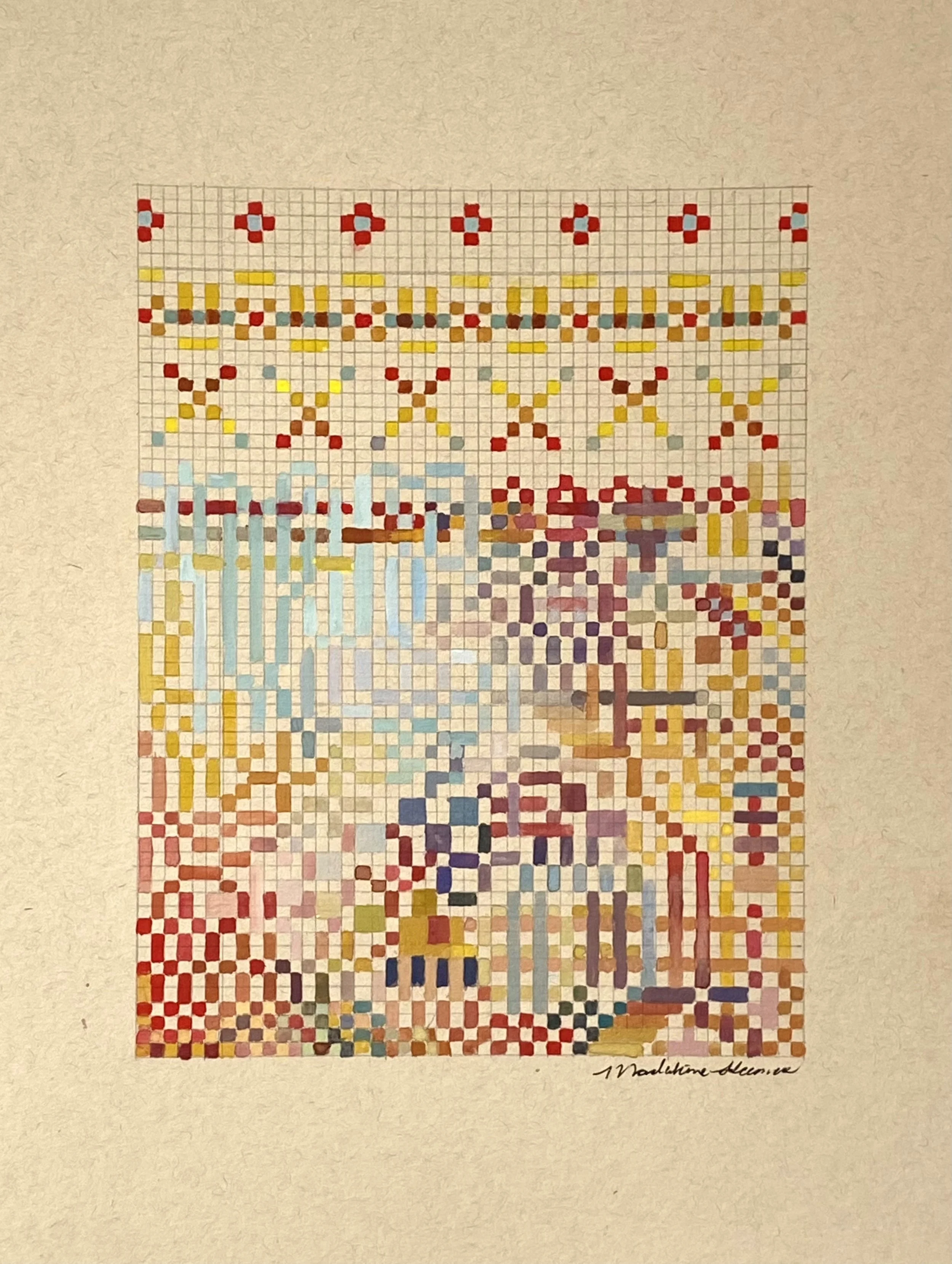 Grid Painting (Turquoise, Red)
Gouache, graphite, mixed media paper
9 x 12” 
$150