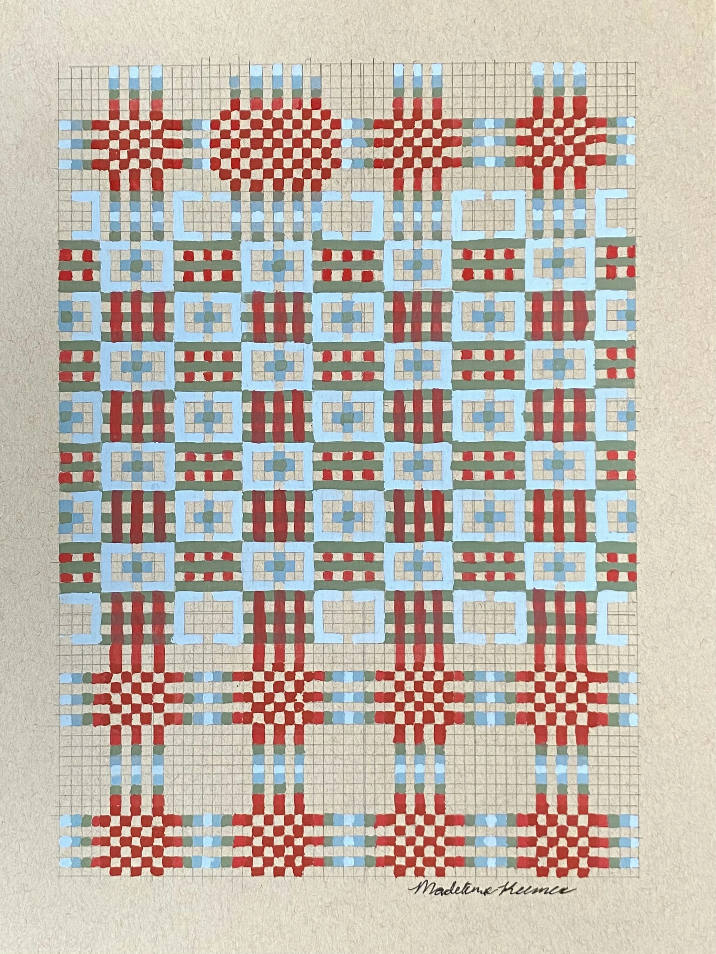 Grid Painting (Red, Blue, Green Weave)
Gouache, graphite, mixed media paper
9 x 12”
$195