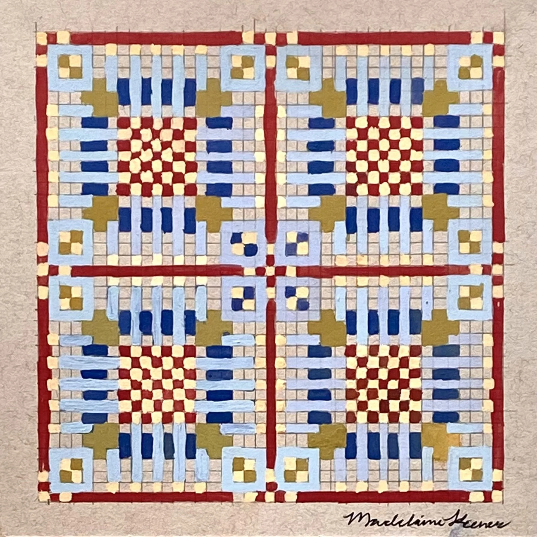 Grid Painting (Four Squares Blue)
Gouache, graphite, mixed media paper
6 x 6” 
$75