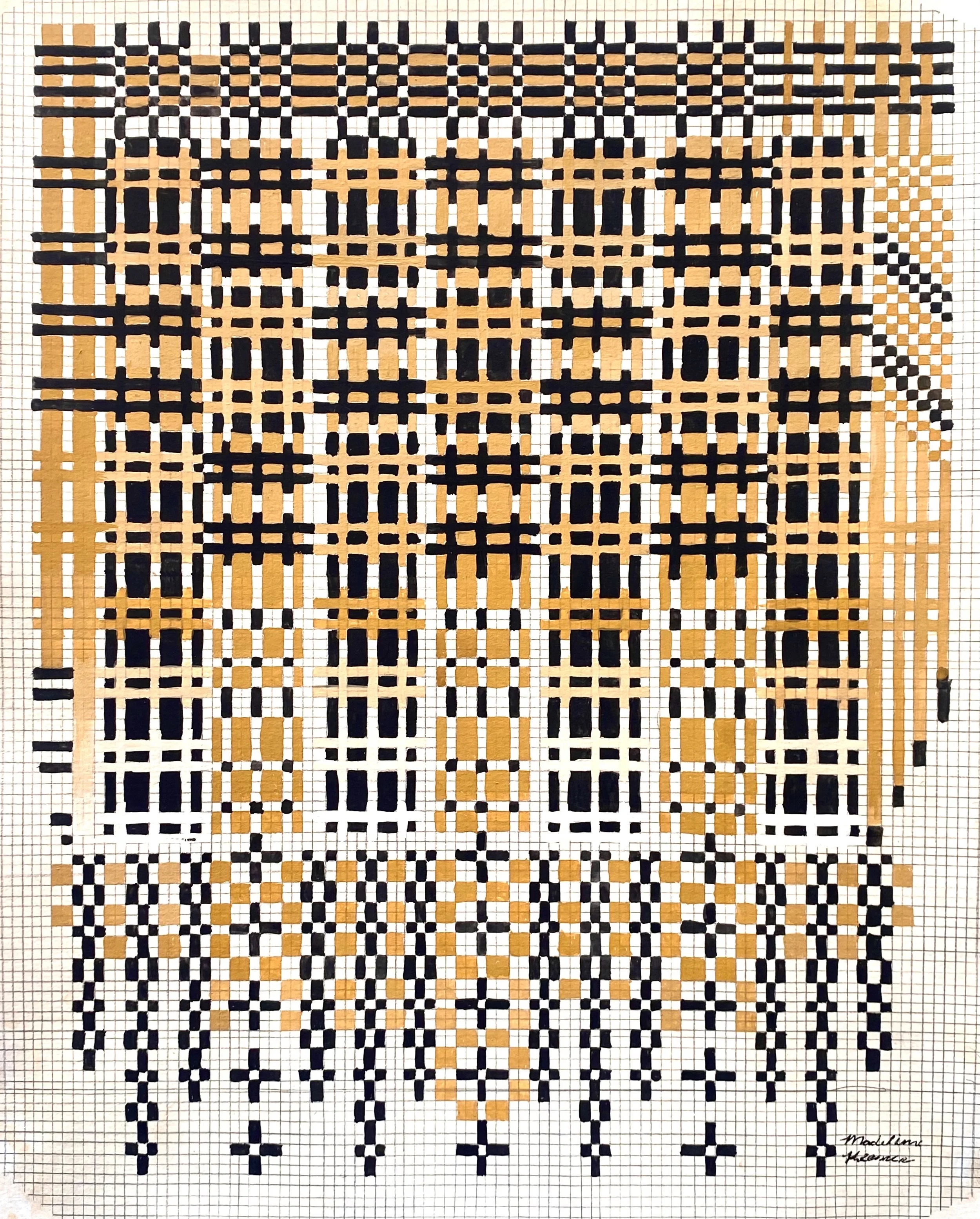 Grid Painting (Black, Yellow)
Gouache, graphite, acrylic, mixed media paper
12 x 15”
$295