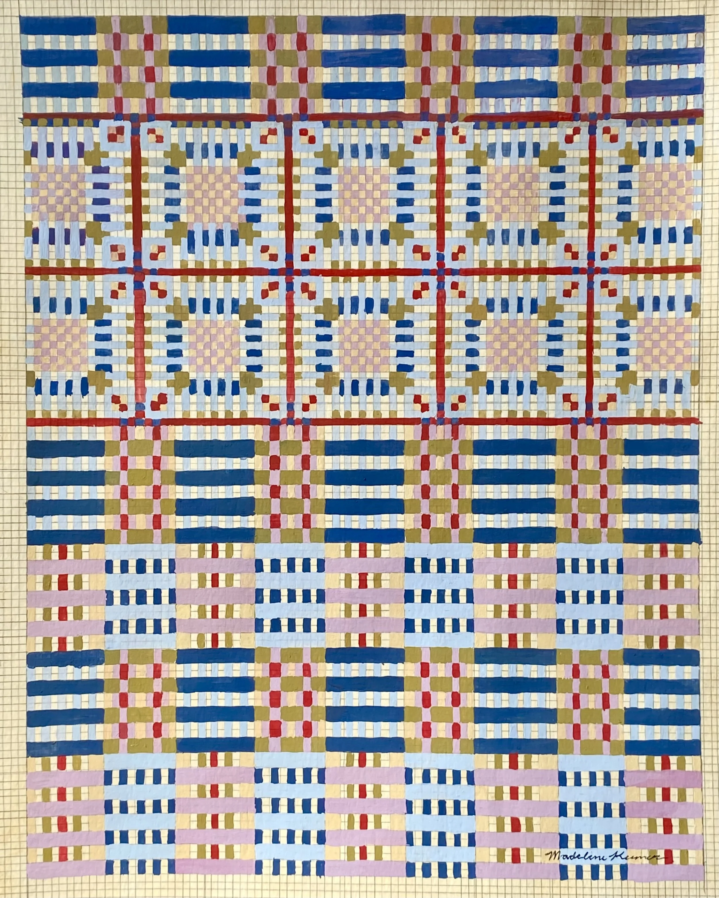 Grid Painting (Squares and Stripes)
Gouache, graphite, acrylic, mixed media paper
12 x 15” 
$295