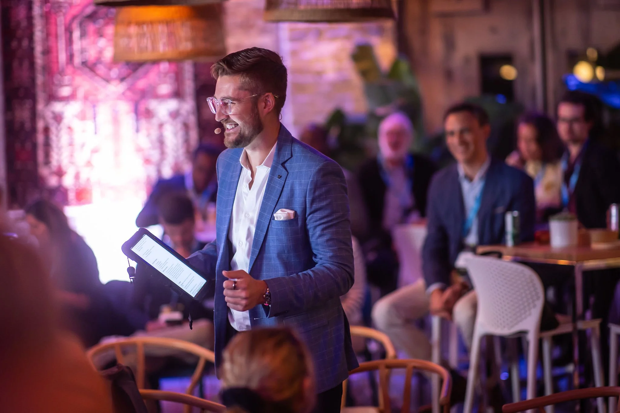 Nicholas Belliveau hosting a corporate event