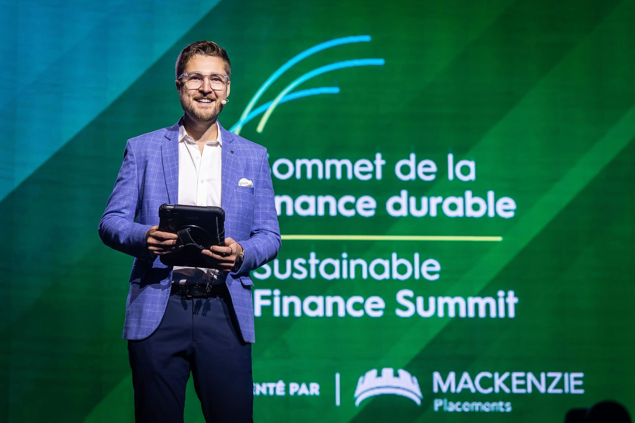 Nicholas Belliveau speaking at Finance Montreal's Sustainable Finance Summit 2025