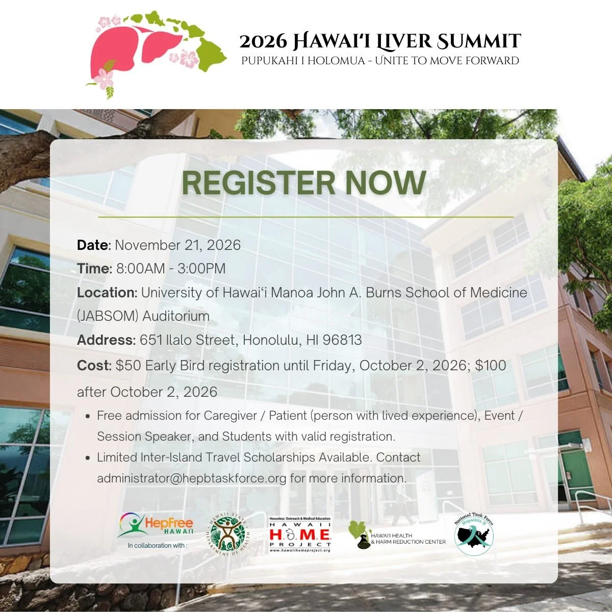 Have you registered yet? 🤩 Register through the link in our bio for our 2026 #Hawaii Liver Summit 🌺

Our theme this year is Pupukahi i holomua (Unite to move forward) 🧡 Last year, we had over 100 people registered for this full day CME/CE event, i