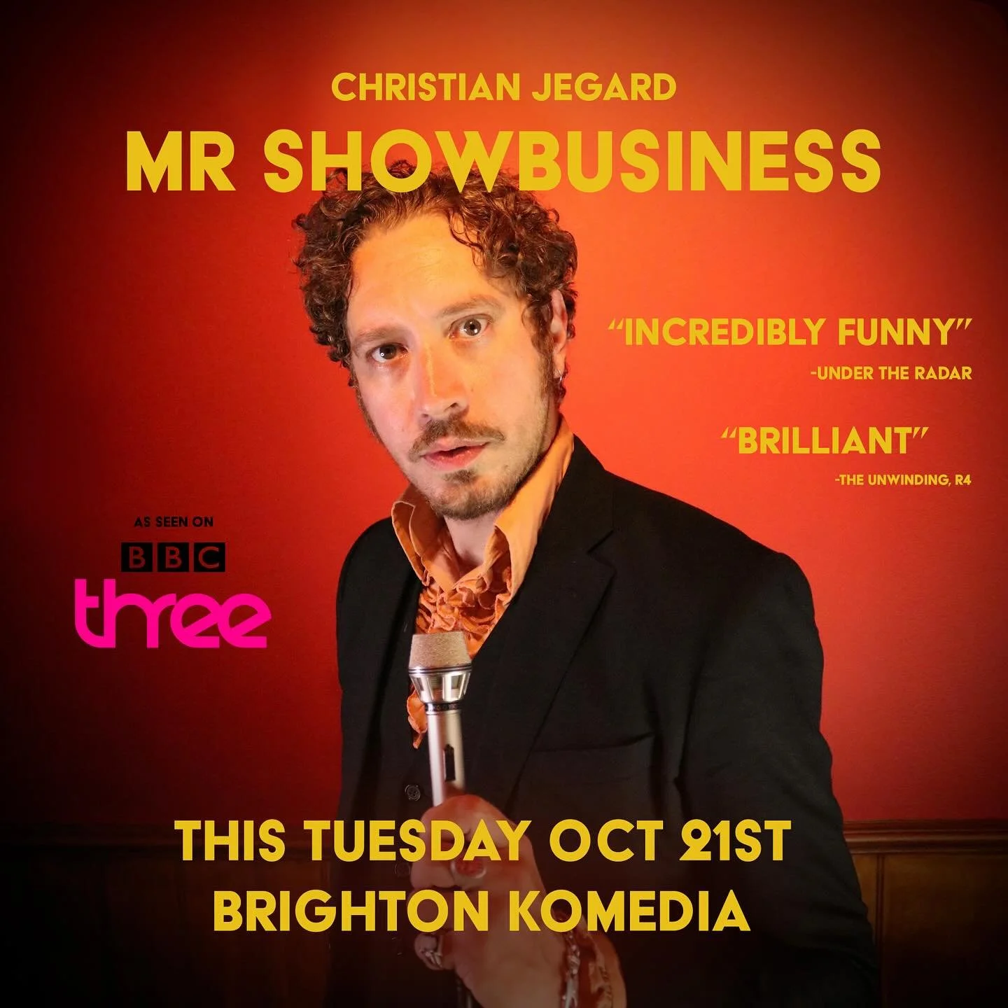 Brighton! Catch award-winning alternative comedian Christian Jegard (me) at Brighton Komedia on Tuesday 21st Oct for an evening of variety and goodtime entertainment. Last few tickets remaining! Link in bio x #whatsonbrightonandhove #whatsonbrighton 