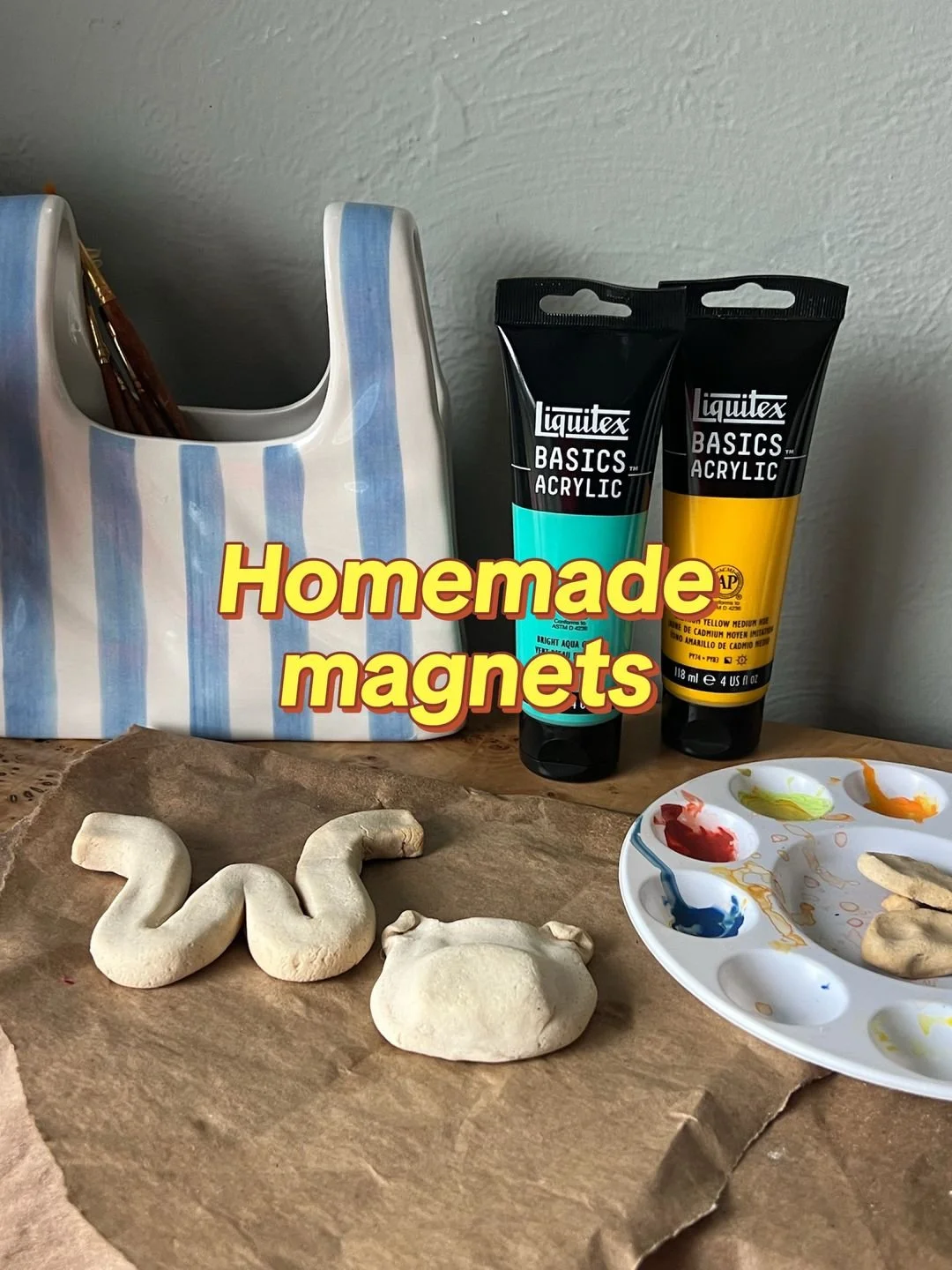 homemade magnets, acrylic paints