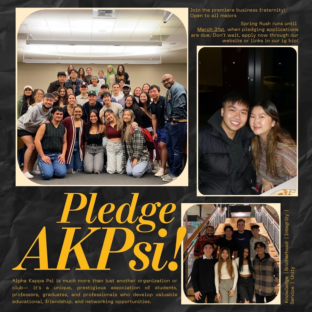 SPRING RUSH IS LIVE 🌟 pledge the gamma omega chapter of the premiere business fraternity, and join a brotherhood of driven and passionate professionals! 

AKPsi is open to all majors- attend our recruitment events this week to learn more &amp; submi