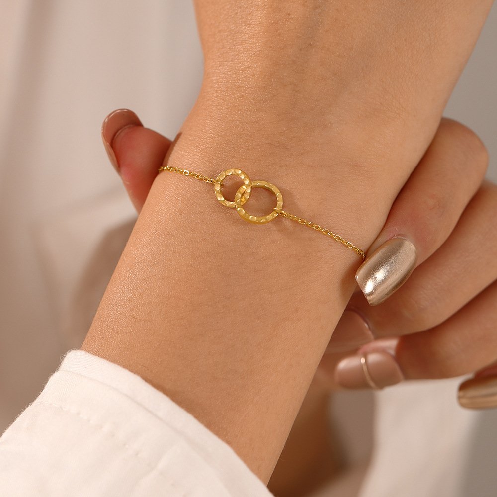 Simple Heart Butterfly Pendant Chain Bracelet- Link Connected Gold Color  Finger Ring Bracelet -Women Link Hand Harness Jewelry