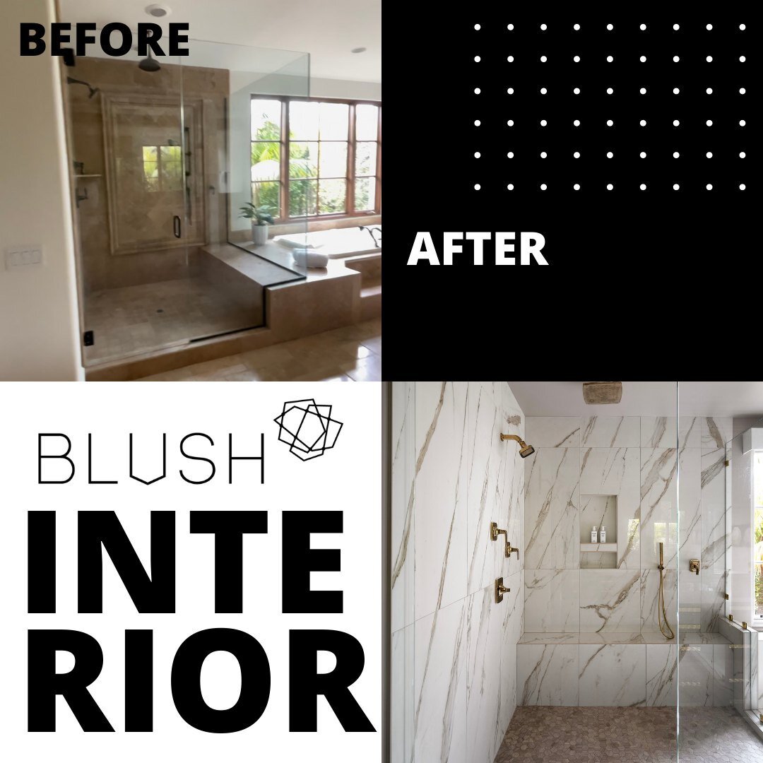 Before &amp; After by Blush Interior Designs
.
From Boring to Luxury Master Bath Shower! 
#blushinteriordesigns #blushmademedoit #blushkitchenandbath #luxurybathrooms #bathroomremodel #sandiegointeriordesigners #bathroomremodel #luxuryhomes #luxuryli