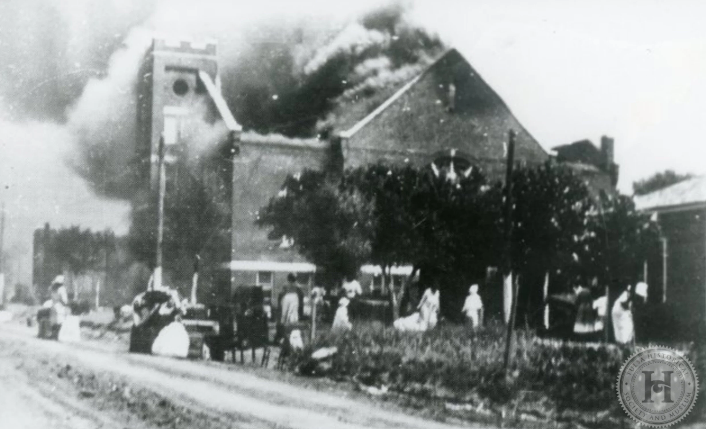 This is a picture from the Tulsa Race Massacre. Mt. Zion Church was burned down by White rioters. (1921)