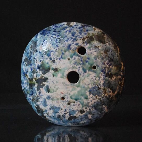 New work, &quot;Moons in Transit&quot;, inspired by sky, sea and the pre-historic landscape of West Penwith.  Made using drop moulds and slab built, coloured with oxides and sparing use of glazes.
#KatharineBarker #ceramicsculpture #ceramics #stonewa