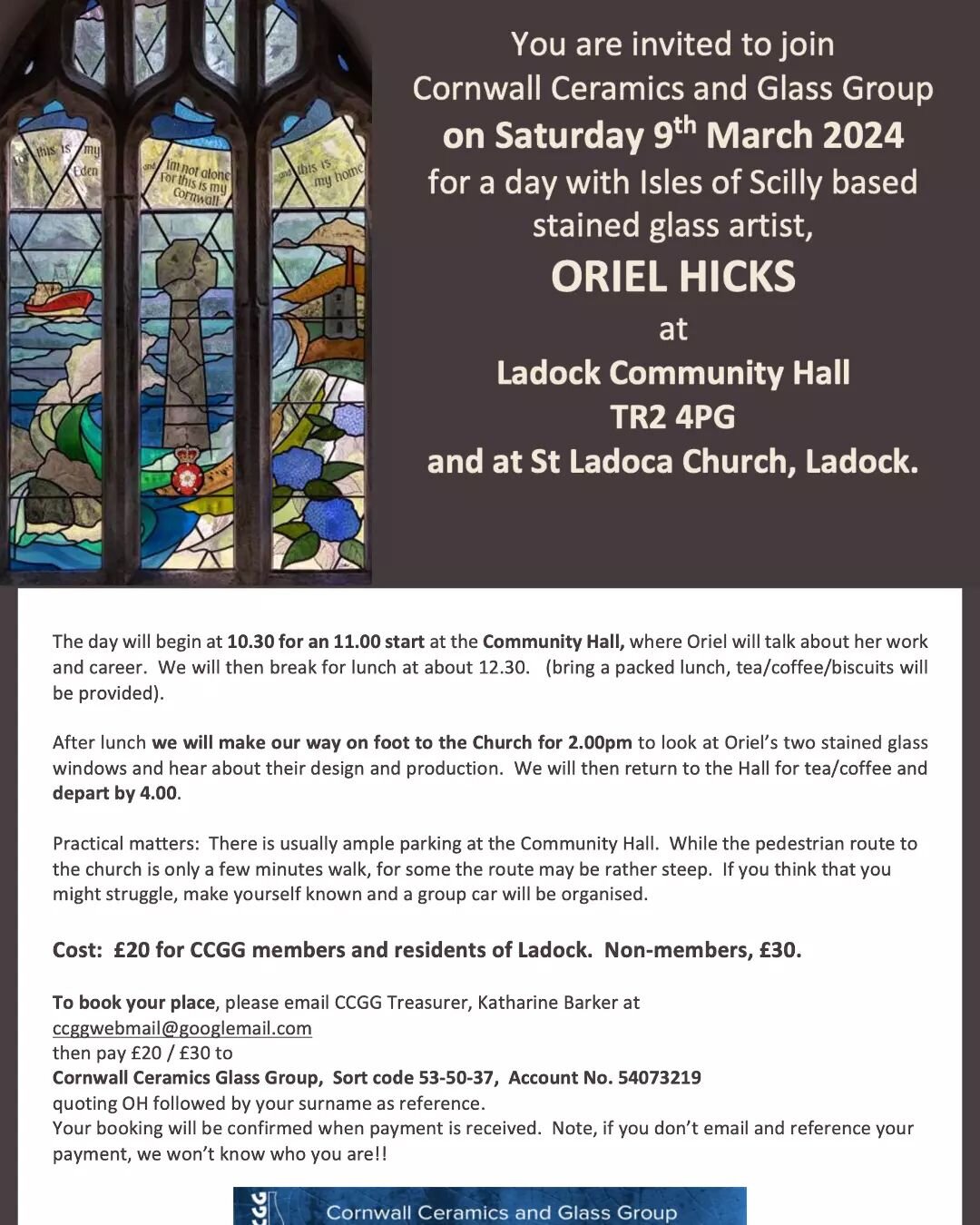 To all my friends in #Devon and #Cornwall,  especially those interested in #stainedglass #churcharchitecture , you are invited to join Cornwall Ceramics and Glass Group in Ladock,  Cornwall for a day with Isles of Scilly based stained glass artist, #