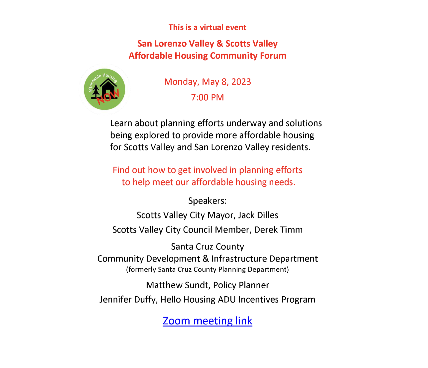 Addressing Affordable Housing Needs in the San Lorenzo Valley and Scotts Valley