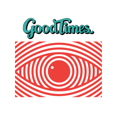 The Good Times logo over a red and white graphic of an eye