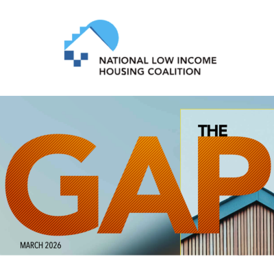 A graphic with the words "The Gap" along with the logo of the National Low Income Housing Coalition.