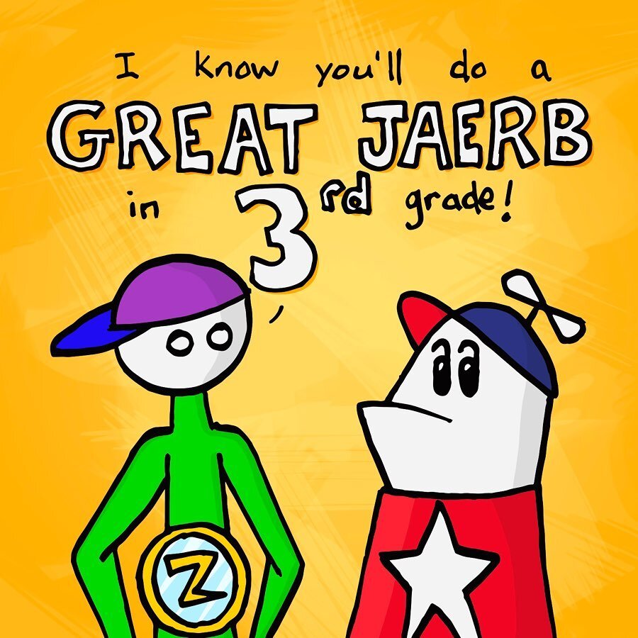 First day of school with a little throwback for the kids. I know they&rsquo;ll do a great jaerb in school this year!
#FirstDayOfSchool #HomestarRunner #throwback #kids