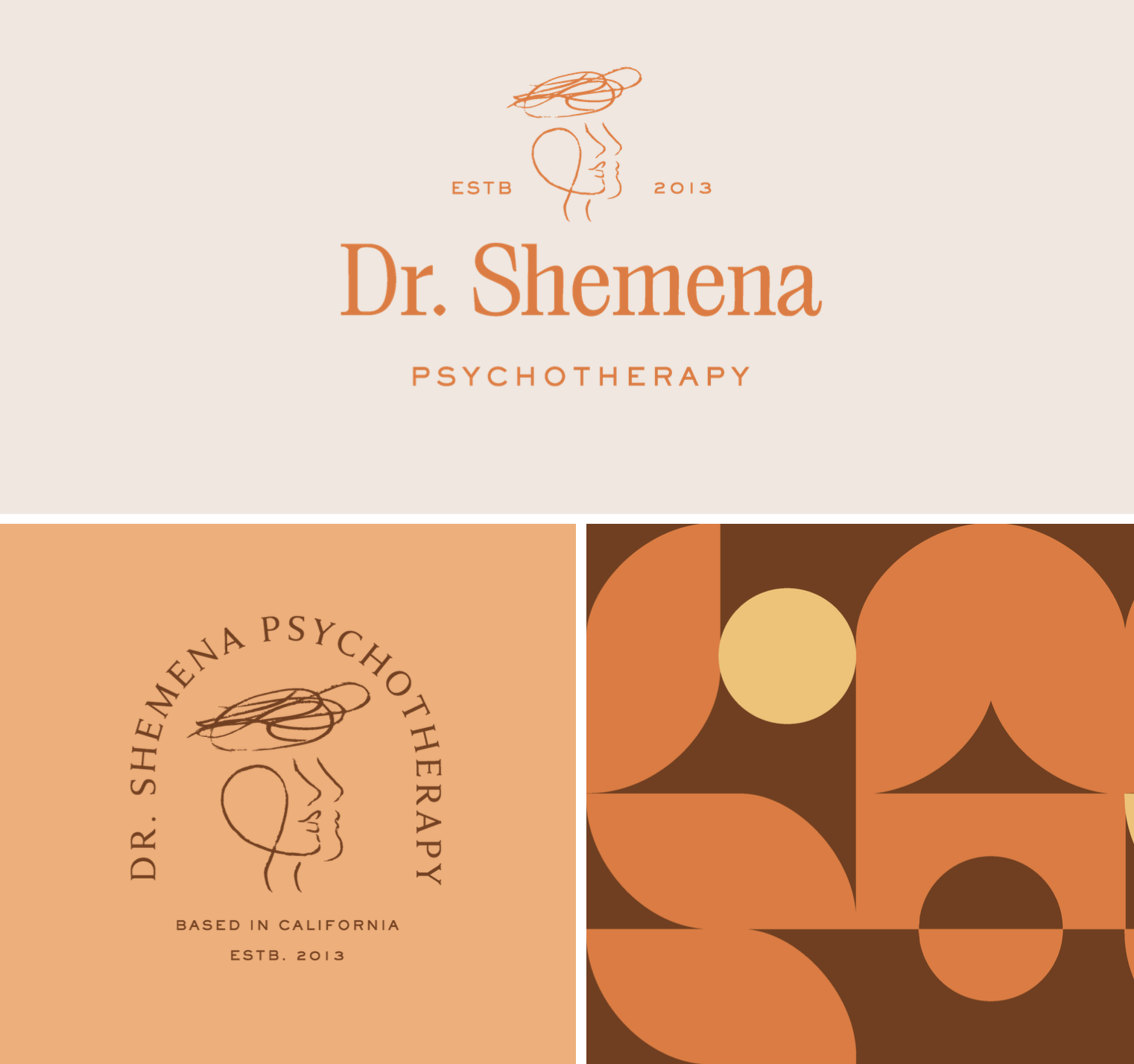 logo design for Dr Shemena Psychotherapy, orange logo with illustration of human brain
