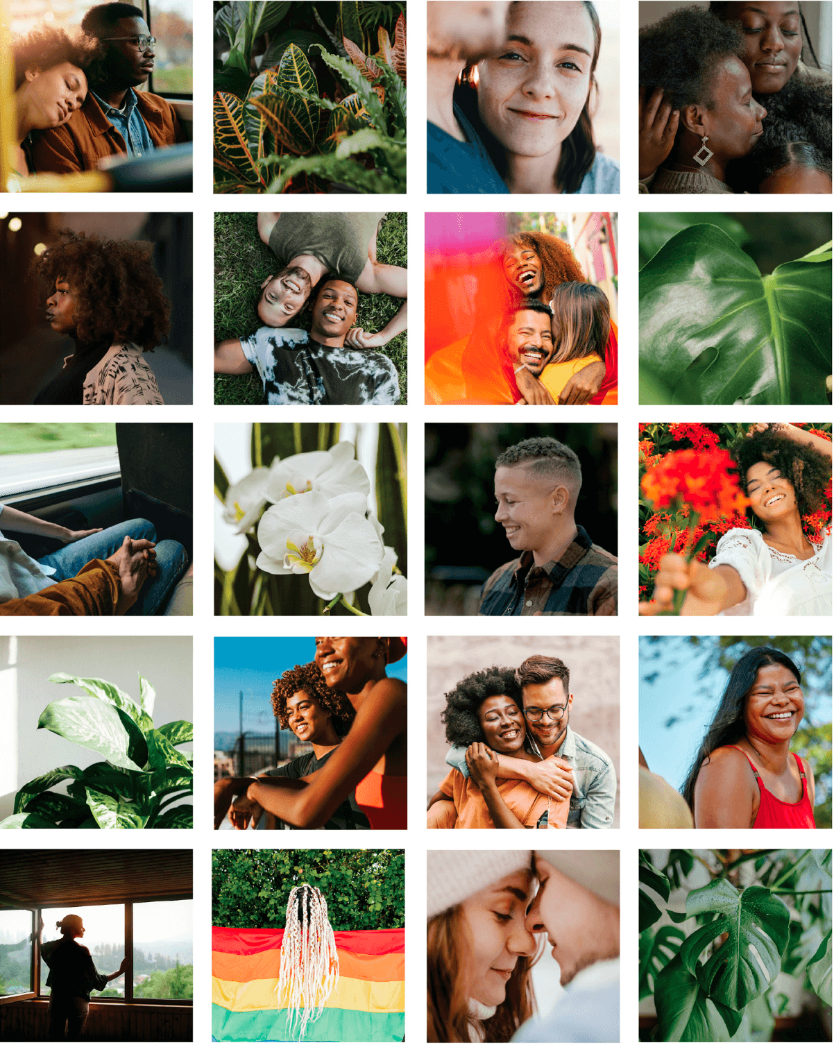 photo collage of people of all genders smiling happy and couples in love