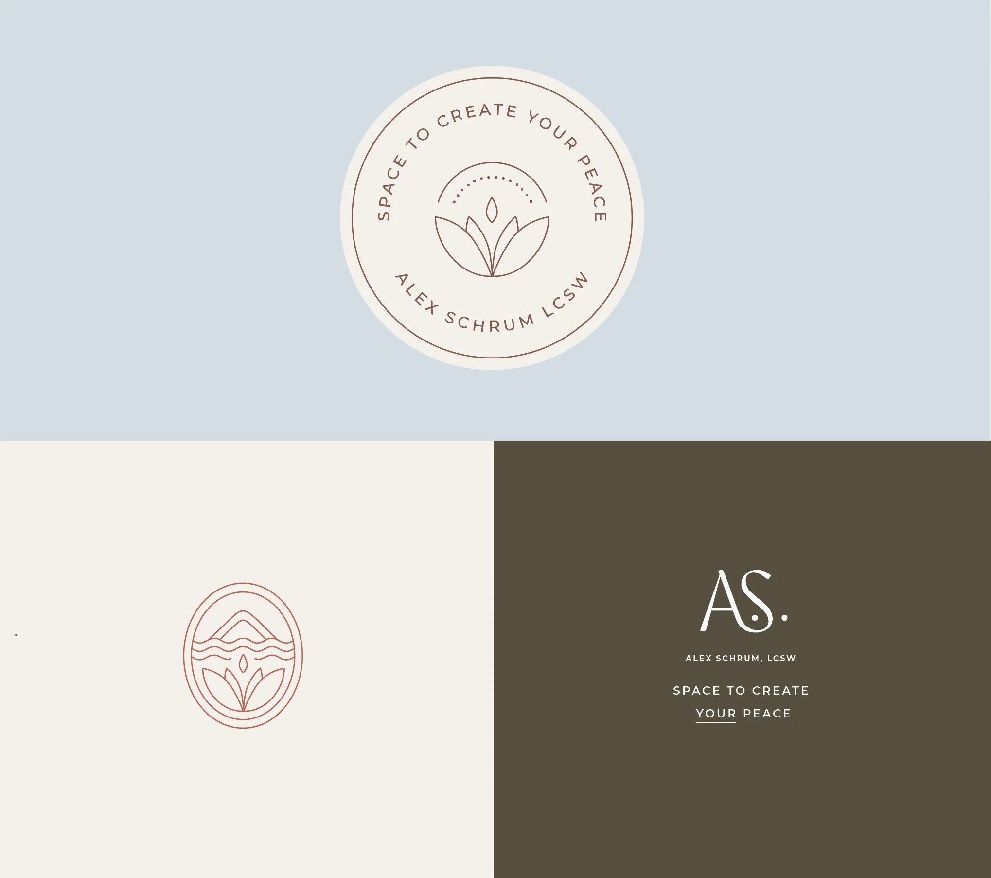 Logo design for Alex, a therapist in virginia, simple circle logo on light blue background