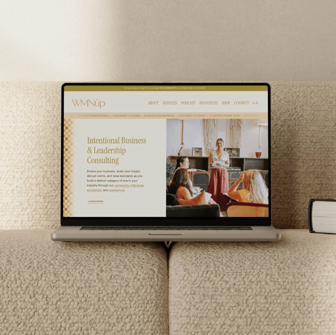 Website Mockup for a Business Coach website with colors of bright lime green and orange, vibrant