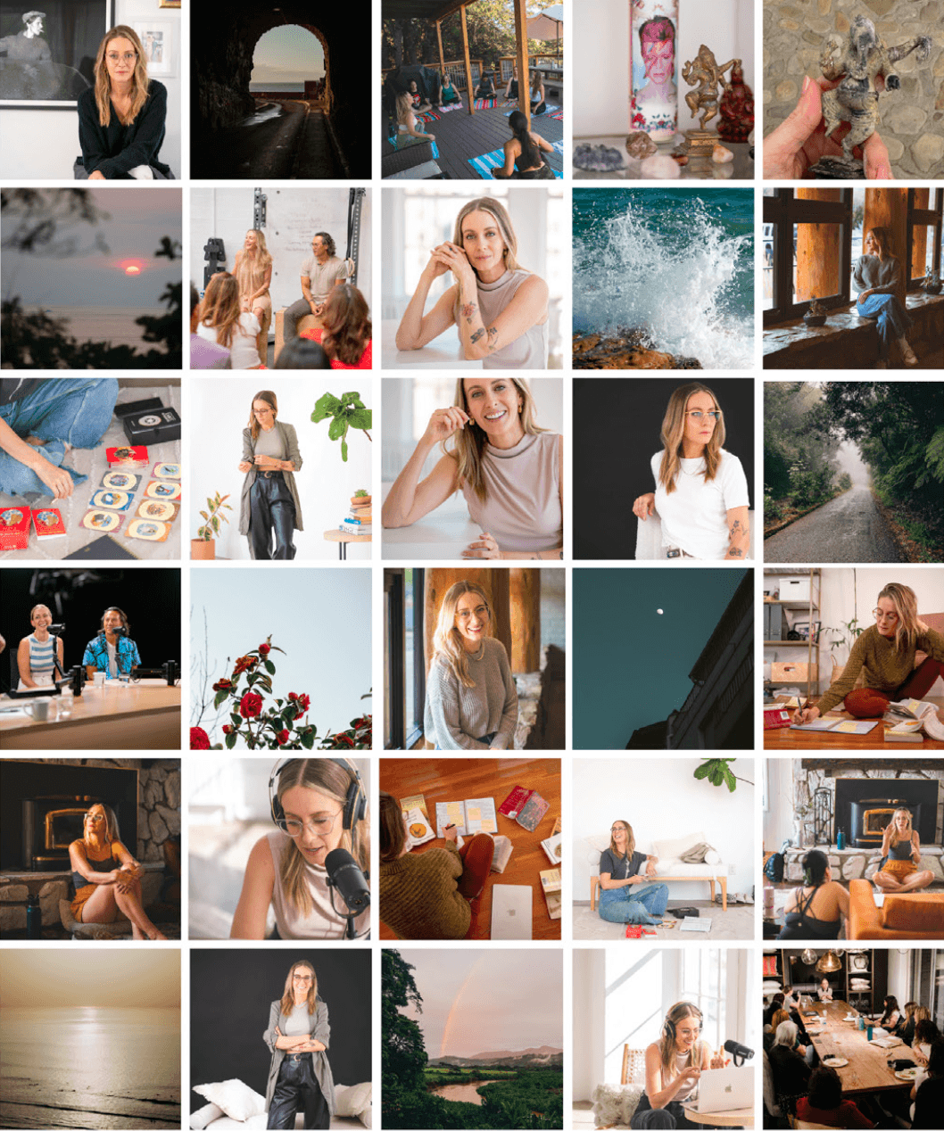 photo brand collage of Vanessa and scenes of group workshops of women and tarot cards