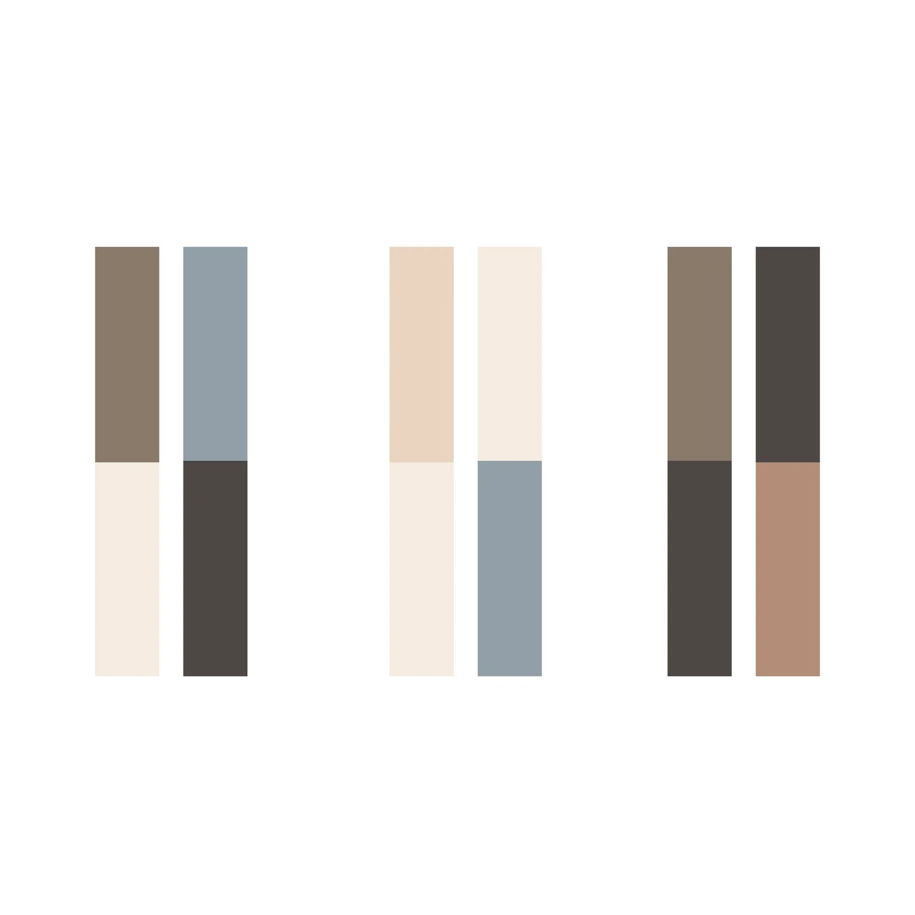 Abstract artwork with vertical rectangular blocks in various muted earth tones on a white background.