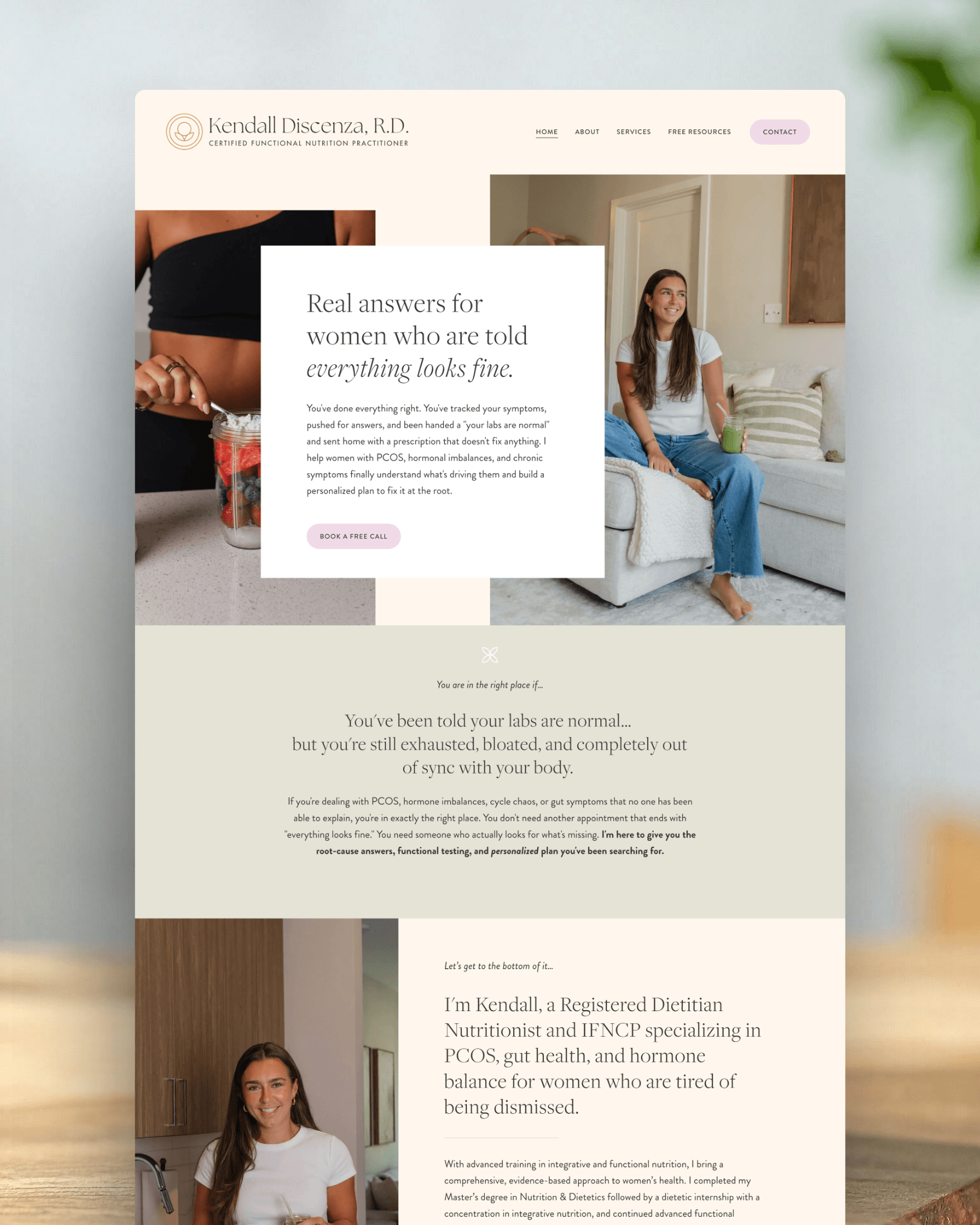 Mockup of a website for a Nutritionist Home Page