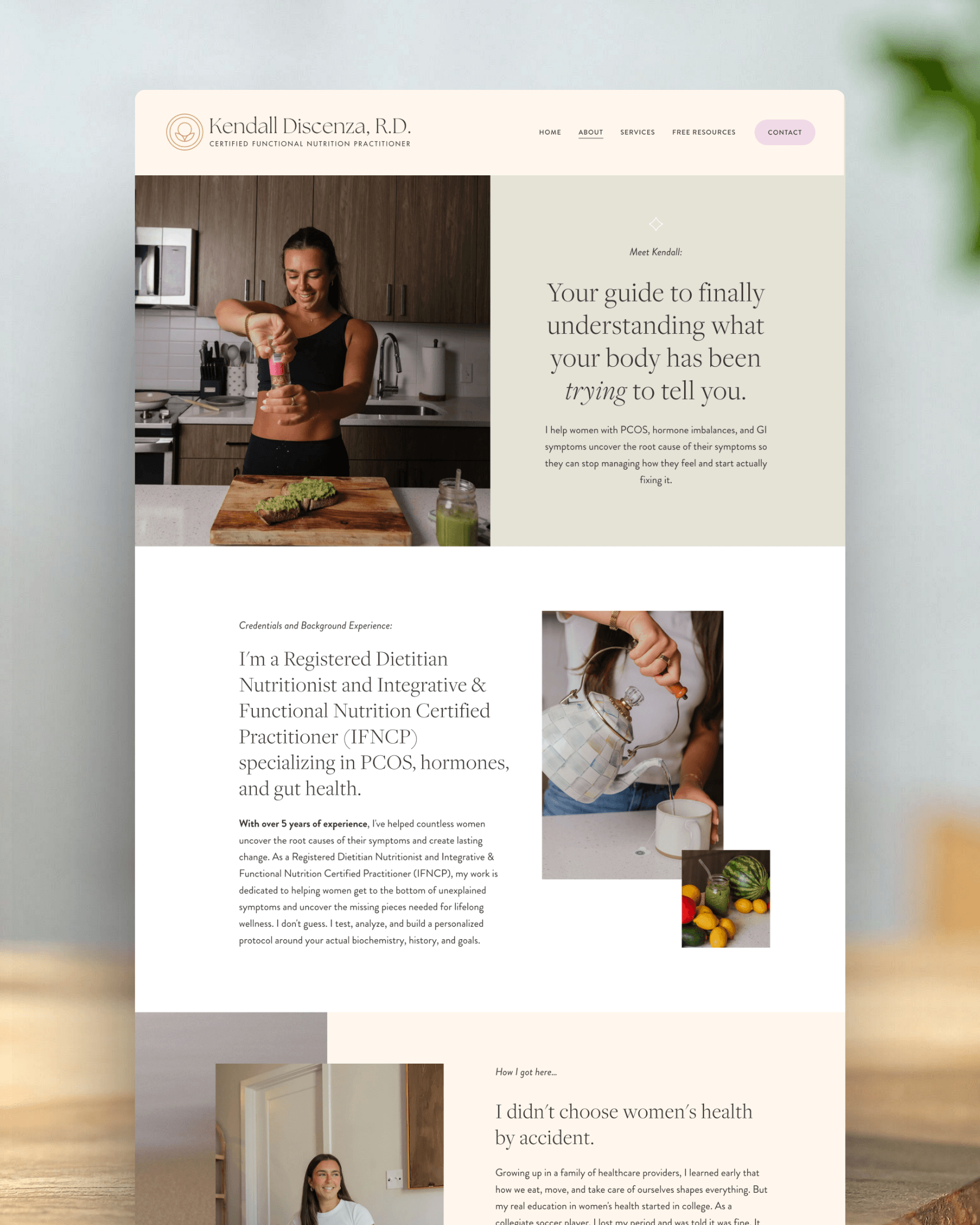 Mockup of a website for a Nutritionist About Page