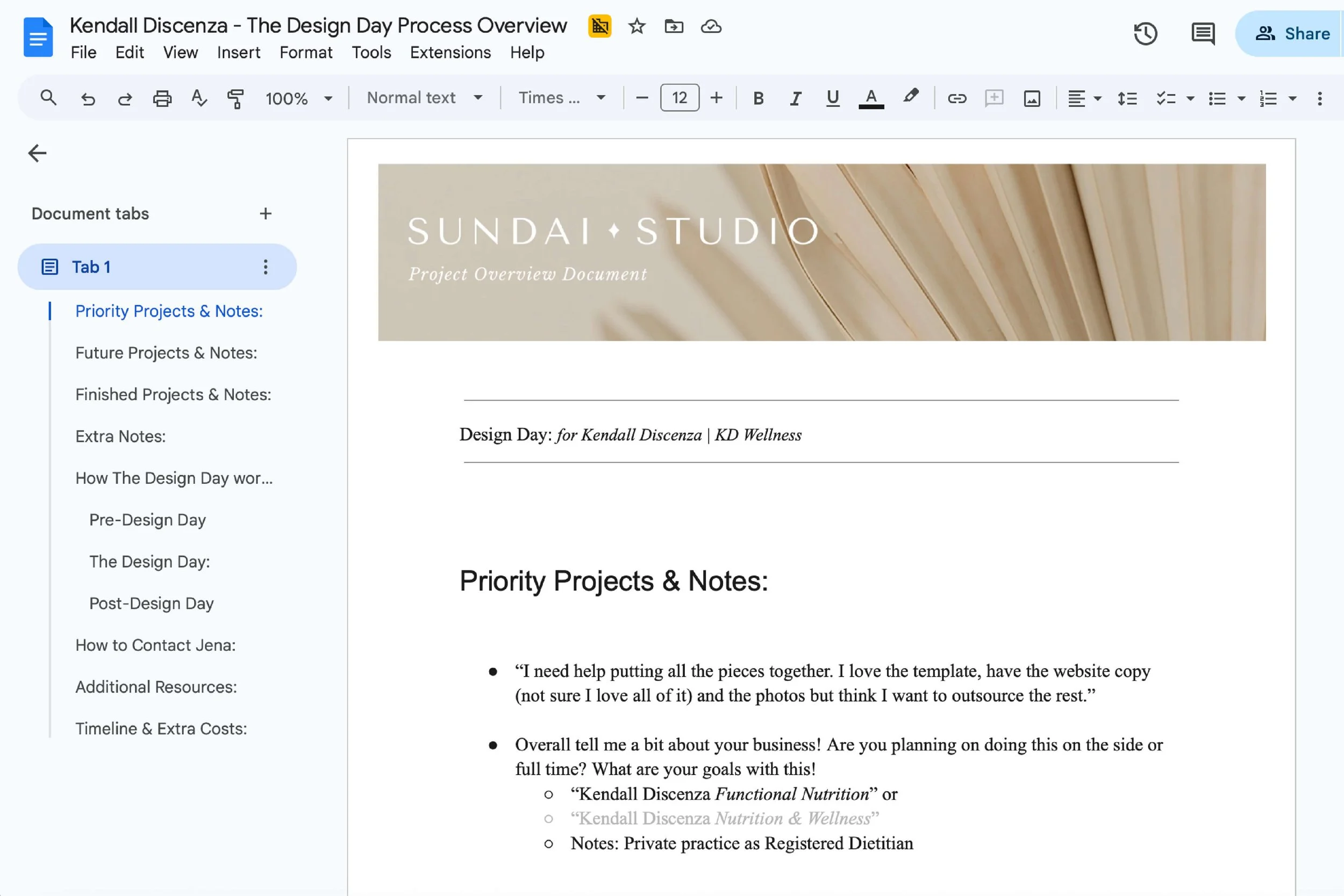 Screenshot of a Google Doc that says DESIGN DAY at the top