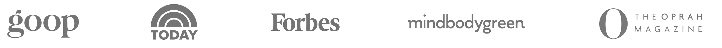 Logos of Goop, Today, Forbes, Mindbodygreen, and The Oprah Magazine