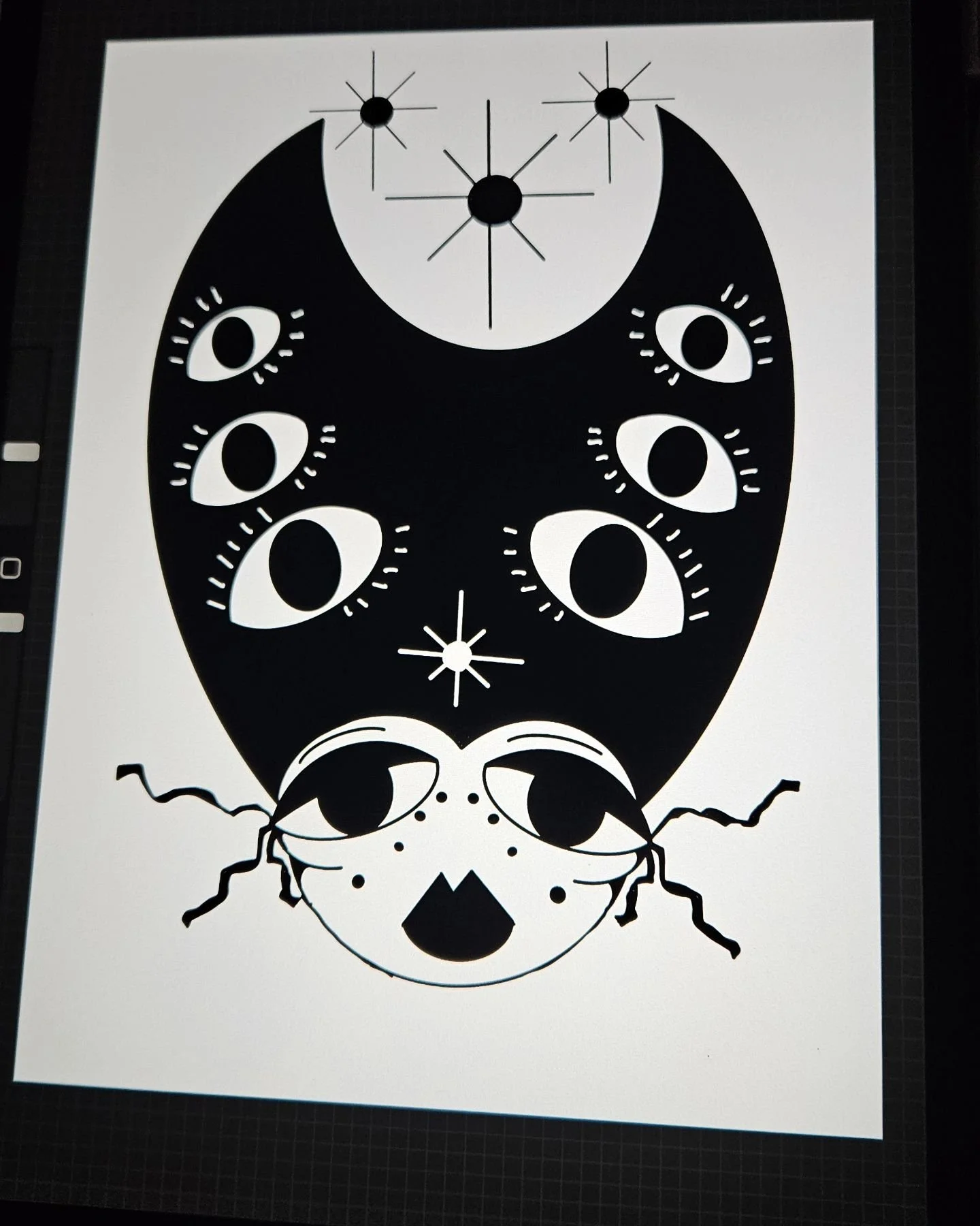 Woodcut or print?? 👁👁 I don't know why I draw these little creatures with hats. I just really like them. 
.
.
#woodcutting #linocuts #illustration #design #creativeprocess #printmaking #blackandwhite