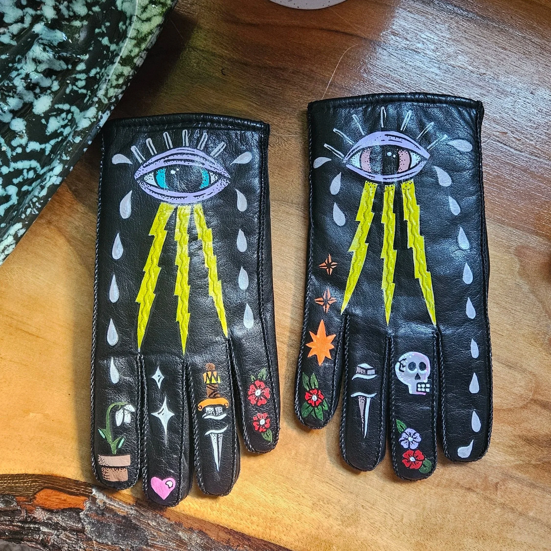 Hand Painted Leather Gloves- Awareness